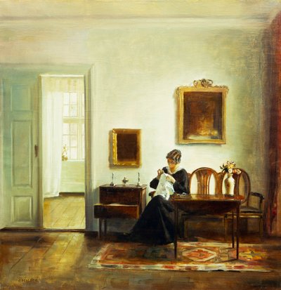 Belsőt varró nő (olaj, vászon) alkotó: Carl Holsoe