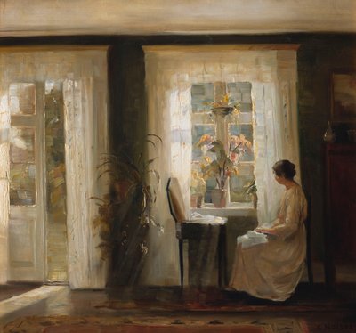 Egy nő a napsütötte ablakban (olaj, vászon) alkotó: Carl Holsoe