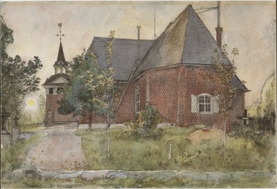 A régi Sundborn-templom. Az „A Home” című sorozatból (26 akvarell) alkotó: Carl Larsson