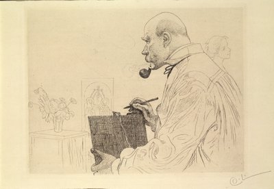 Önarckép rézmetszőként alkotó: Carl Larsson