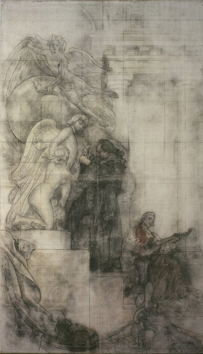 A szobrászat művészete: Carl Michael Bellman Sergel műtermében. Karton az NM alsó csarnokának freskójához alkotó: Carl Larsson