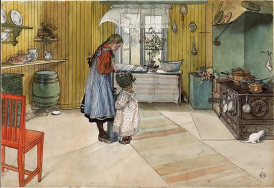 A konyha. Az „A Home” című sorozatból (26 akvarell) alkotó: Carl Larsson