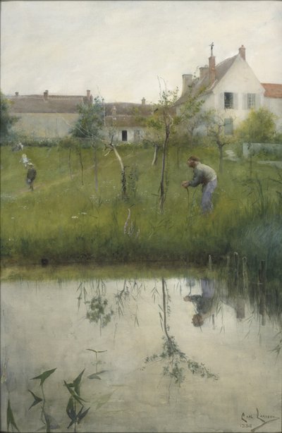 Az öreg és az óvoda kertje, 1883 (wc papíron) alkotó: Carl Larsson