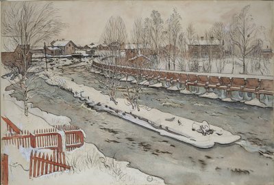 A faanyag-csúszda. Téli tájkép. Az „A Home” című sorozatból (26 akvarell) alkotó: Carl Larsson