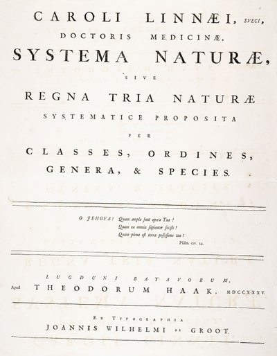 Címlap a "Systema naturae"-ből alkotó: Carl Linnaeus
