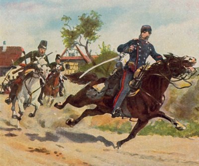 Zeppelin gróf felderítő útja Schirlenhof közelében, 1870. július 26. (nagyított színes litográfia) alkotó: Carl Ludwig Friedrich (after) Becker