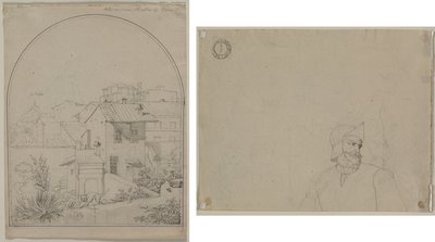 Kilátás az ablakomból Rómában (recto) Katona a tájban (verso) alkotó: Carl Ludwig Tischbein