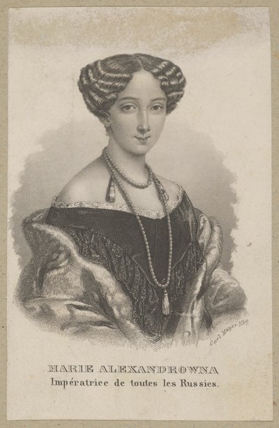 Marija Alekszandrovna (született Maximiliana Wilhelmina Maria von Hessen-Darmstadt, 1824 Darmstadt - 1880 Szentpétervár) - II. Lajos hesseni nagyherceg és Vilhelmina badeni hercegnő legfiatalabb lánya, hessen-darmstadti hercegnő, II. Sándor cár alkotó: Carl Mayer