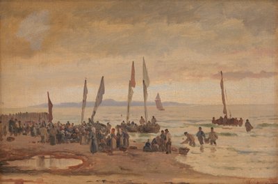 A Hornbæk Strand várja a visszatérő halászokat alkotó: Carl Neumann