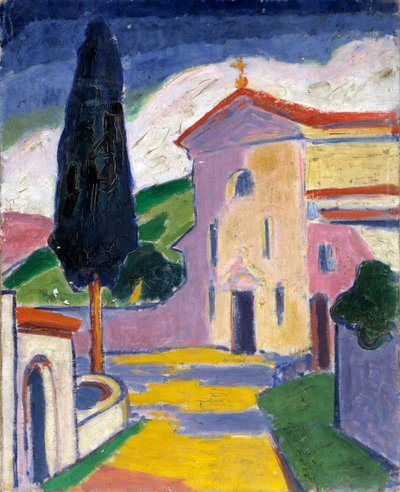 Templom cédrusfával a bal oldalon, 1932 előtt. alkotó: Carl Newman
