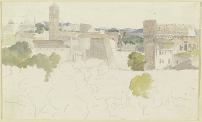 Kilátás Rómára, jobbra a Colosseummal, a távolban hegyekkel alkotó: Carl Philipp Fohr