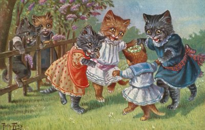 Humoros macskás képeslap (színes litográfia) alkotó: Carl Robert Arthur Thiele