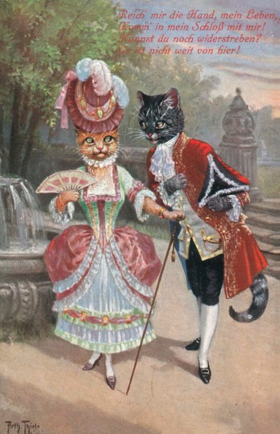 Humoros macskás képeslap (színes litográfia) alkotó: Carl Robert Arthur Thiele
