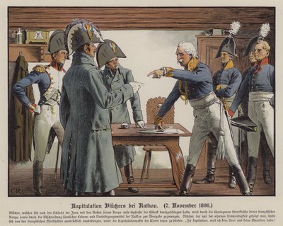 Blucher tábornagy megadja magát a franciáknak Katekauban, 1806. november 7-én (színes litó) alkotó: Carl Röchling