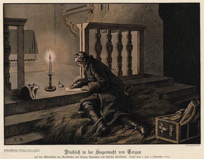 Porosz Nagy Frigyes a torgaui csatában aratott győzelem éjszakáján alkotó: Carl Röchling
