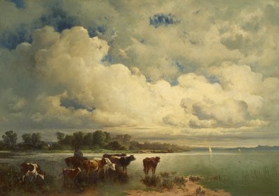 Vízi táj tehénekkel alkotó: Carl Schweninger d. Ä.