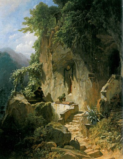 Zenélő remete a rock remete előtt alkotó: Carl Spitzweg