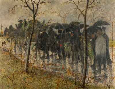 temetési menet az esőben alkotó: Carl Strathmann