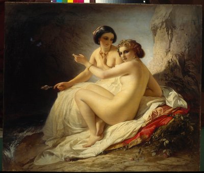 ""Két lány a barlangban"" (Two girls in a grotto) Timofei Neff (Carl Timoleon von Neff) festménye (1805-1876) - 1859 - Olaj, vászon - Állami Orosz Múzeum, Szentpétervár alkotó: Carl Timoleon von Neff