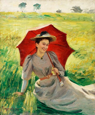 Hölgy piros esernyővel alkotó: Carl Tragardh