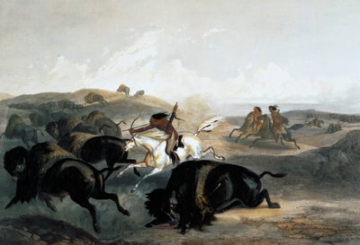 "Indiánok vadásznak a bölényre", 1843 alkotó: Carl Vogel
