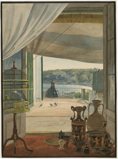 Régiségek a Nápolyi-öbölre néző erkélyen alkotó: Carl Wilhelm Götzloff