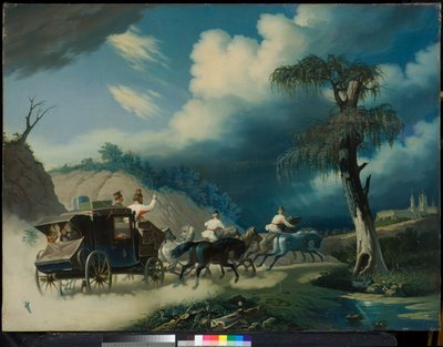 Trojka zivatar idején, 1830-as évek. alkotó: Carl von Hampeln