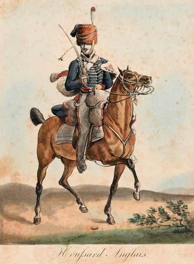 Angol huszár, 1815 körül (akvatinta, színes) alkotó: Carle Vernet