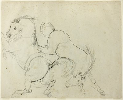 Két ló kavargó (recto); Férfi rúgó lovon (verso) alkotó: Carle Vernet