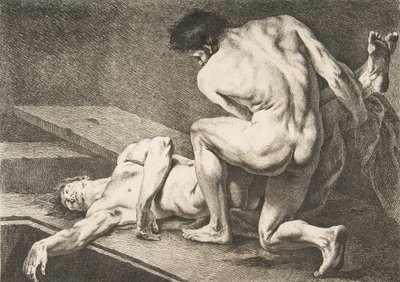 An Académie: Egy ember felemeli a másik ember lábát, 1742-43. alkotó: Carle van Loo
