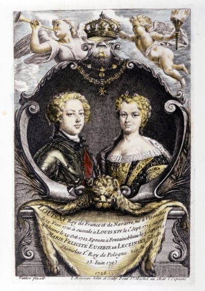 XV. Lajos és Lecsinszka Mária: XV. Lajos (15 éves) és Lecsinszka Mária (22 éves).... alkotó: Carle van Loo