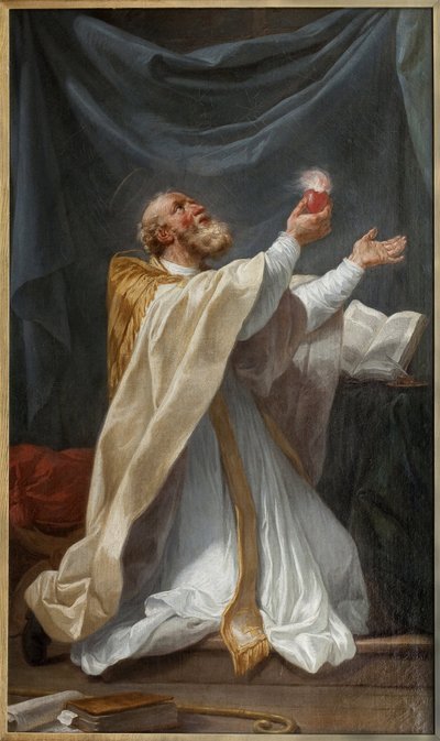 Szent Ágoston eksztázisban, szíve lángra lobban. Charles Andre Van Loo festménye, Carle Vanloo (1705-1765), olaj, vászon, 1750 körül, francia művészet. Szépművészeti Múzeum Angers-ban. alkotó: Carle van Loo