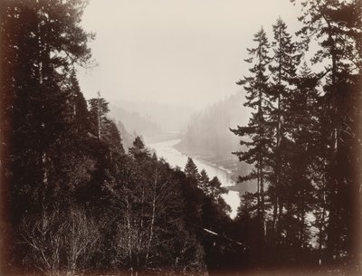 Big River, a Rancherie-ből, Mendocino, Kalifornia, 1863. alkotó: Carleton Emmons Watkins