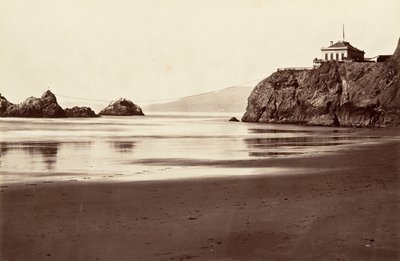 Cliff House and Seal Rock, 1868-69, nyomtatott kb. 1876. alkotó: Carleton Emmons Watkins