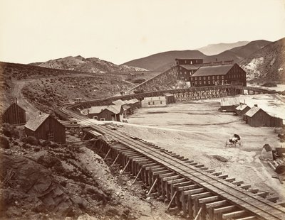 Eureka Quartz Mill and Flume, Nevada, 1875, nyomtatott kb. 1876. alkotó: Carleton Emmons Watkins