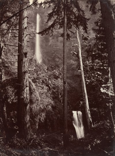 Multnomah Falls, Oregon, 1867, később nyomtatva. alkotó: Carleton Emmons Watkins