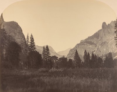 Fel a völgyben, északi kupola a központban, Sentinel balra, 1861. alkotó: Carleton Emmons Watkins
