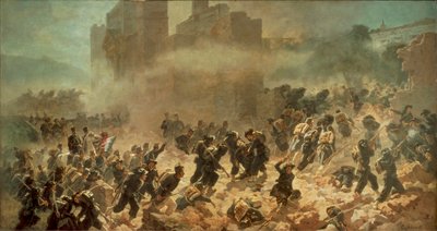 A Porta Pia megsértése, Róma, 1870. szeptember 20. (olaj, vászon) alkotó: Carlo Ademollo