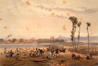 A franciák átkeltek a Sesián Vercellinél 1859-ben, Carlo Bossoli (1815-1884), metszet. Második függetlenségi háború, Olaszország alkotó: Carlo Bossoli