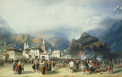 Az olaszországi háború: Susa, Mont Cenis, Bivouac francia csapatokkal, 1859 alkotó: Carlo Bossoli