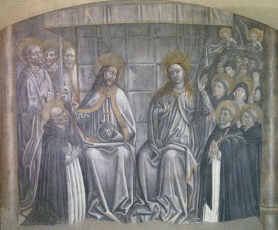 Krisztus világot ad Szent Domonkosnak Szűz Mária jelenlétében, Carlo Braccesco freskója alkotó: Carlo Braccesco