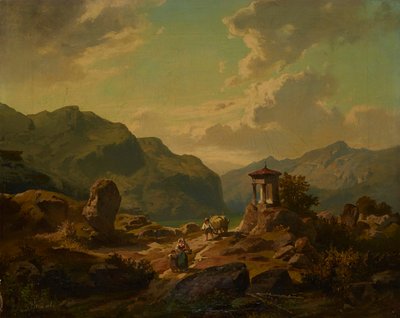 Hegyi táj egy tóval alkotó: Carlo Brioschi