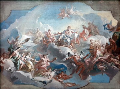 Német: Der Aufbruch der Göttinnen Juno, Venus und Minerva, geleitet von Merkur, zum Parisurteil Juno, Venus és Minerva istennők indulása a párizsi ítélethozatalra. alkotó: Carlo Carlone