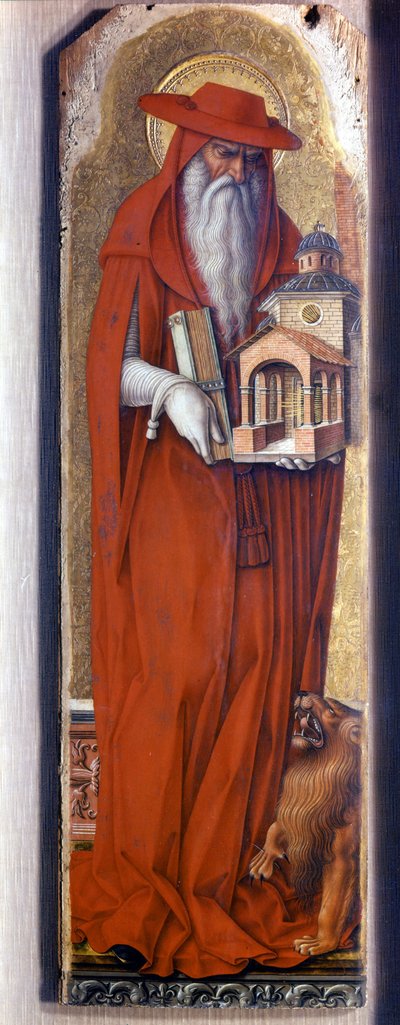 Szent Jeromos a püspök jelmezében (sapka). Predelle Demidoff, Carlo Crivelli (1430/35 - 1494). 1476. alkotó: Carlo Crivelli