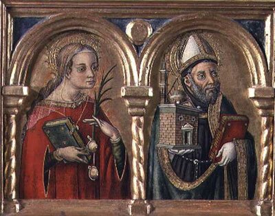 Szent Agáta és Szent Ágoston (predella panel) (57606 részlet) alkotó: Carlo Crivelli