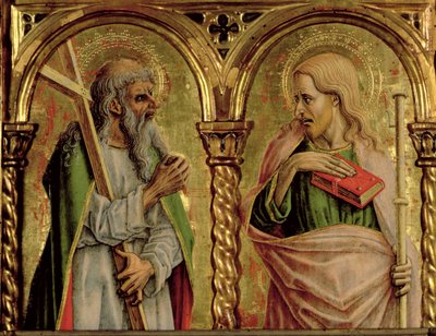 Szent András és Nagy Szent Jakab, részlet a SantEmidio poliptichonból, 1473-as tempera a 76636-os táblarészleten alkotó: Carlo Crivelli