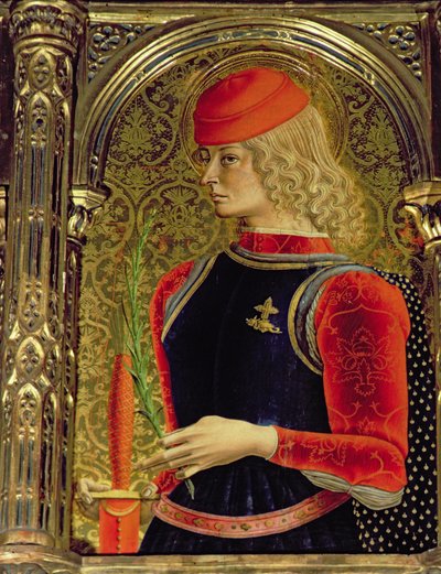 Szent György, részlet a SantEmidio poliptichonból, 1473 tempera a 76636 tábla részletén alkotó: Carlo Crivelli
