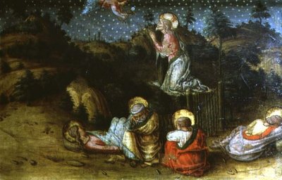 Az Agony in the Garden, bal oldali predella panel a San Silvestro poliptichonból alkotó: Carlo Crivelli