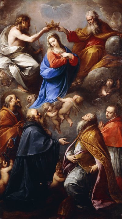 A Szűz koronázása Szent Péterrel, Pállal, Ambrusszal és Borromeo Károllyal alkotó: Carlo Francesco Nuvolone