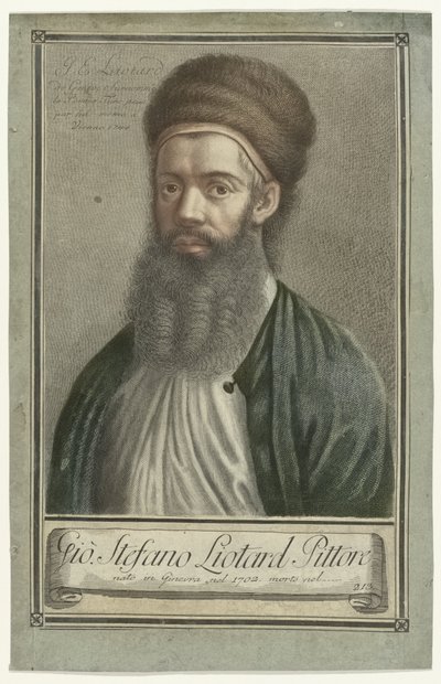 Jean-Etienne Liotard festő portréja török ​​kosztümben, szakállal és prémes sapkával Művészek portréi (sorozat címe) alkotó: Carlo Gregori (possibly)